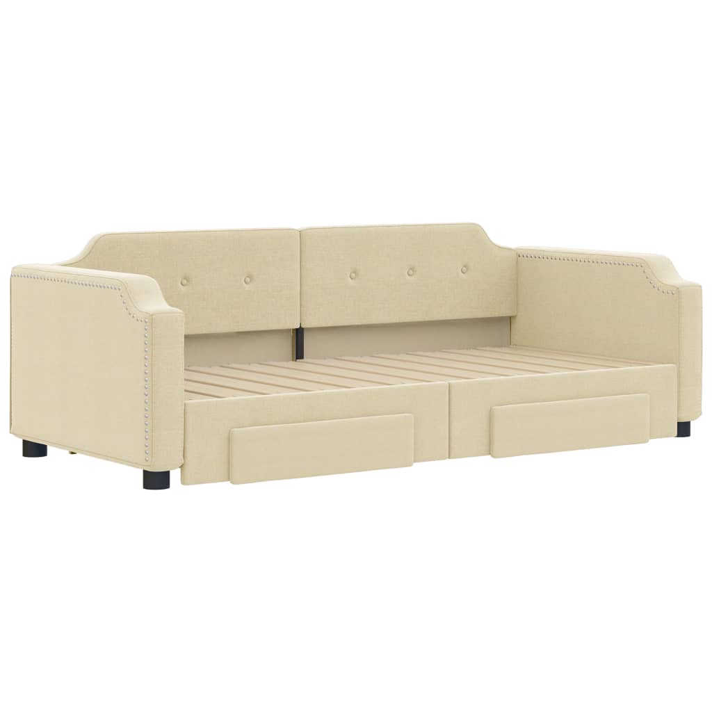 Dnevni krevet na razvlačenje s ladicama krem 90x200 cm tkanina