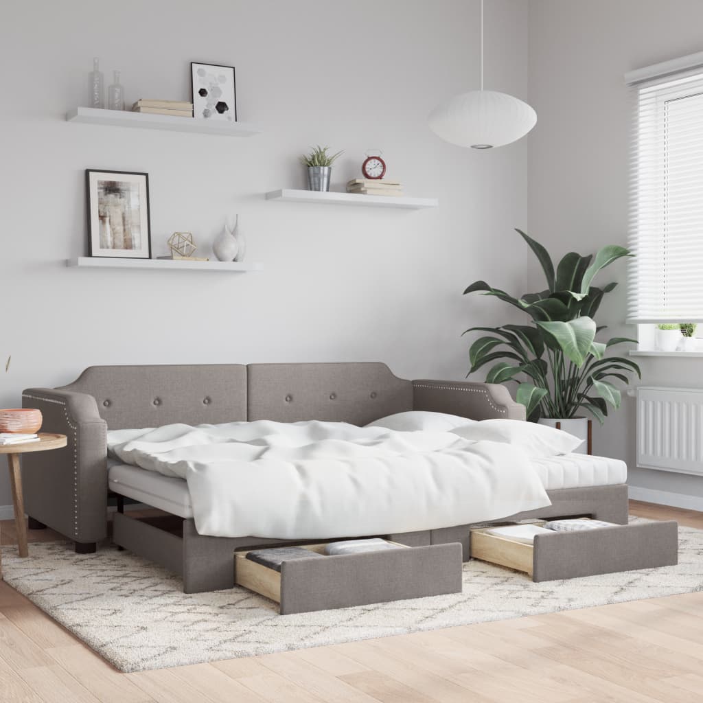 Dnevni krevet na razvlačenje smeđesivi 100 x 200 cm od tkanine
