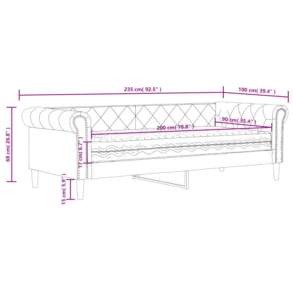 Dnevni krevet s madracem crni 90 x 200 cm od umjetne kože