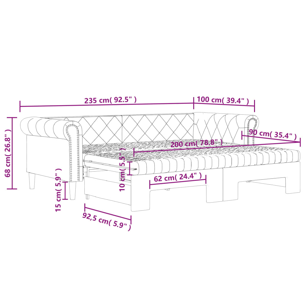 Dnevni krevet na razvlačenje bijeli 90 x 200 cm od umjetne kože