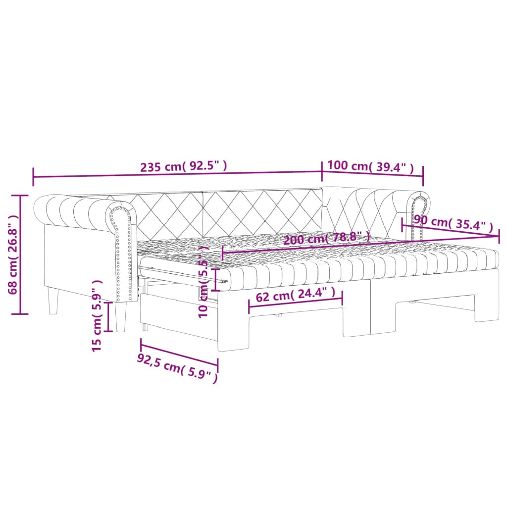 Dnevni krevet na razvlačenje cappuccino 90x200 cm umjetna koža