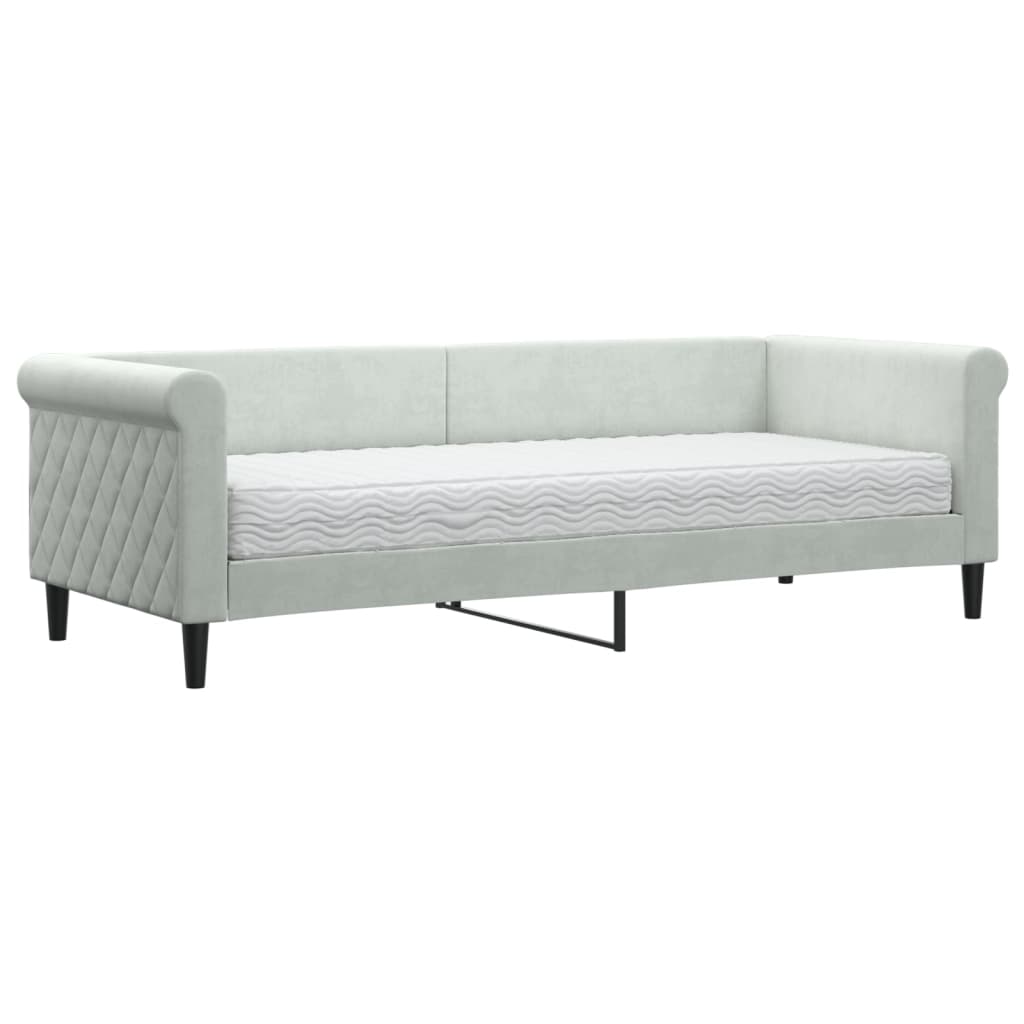 Dnevni krevet s madracem svjetlosivi 80 x 200 cm baršunasti