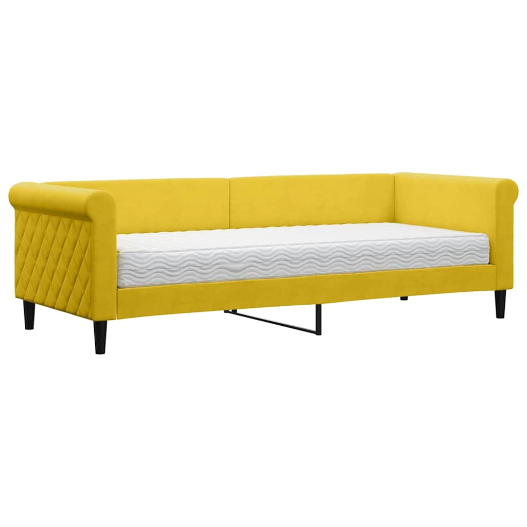 Dnevni krevet s madracem žuti 80 x 200 cm baršunasti