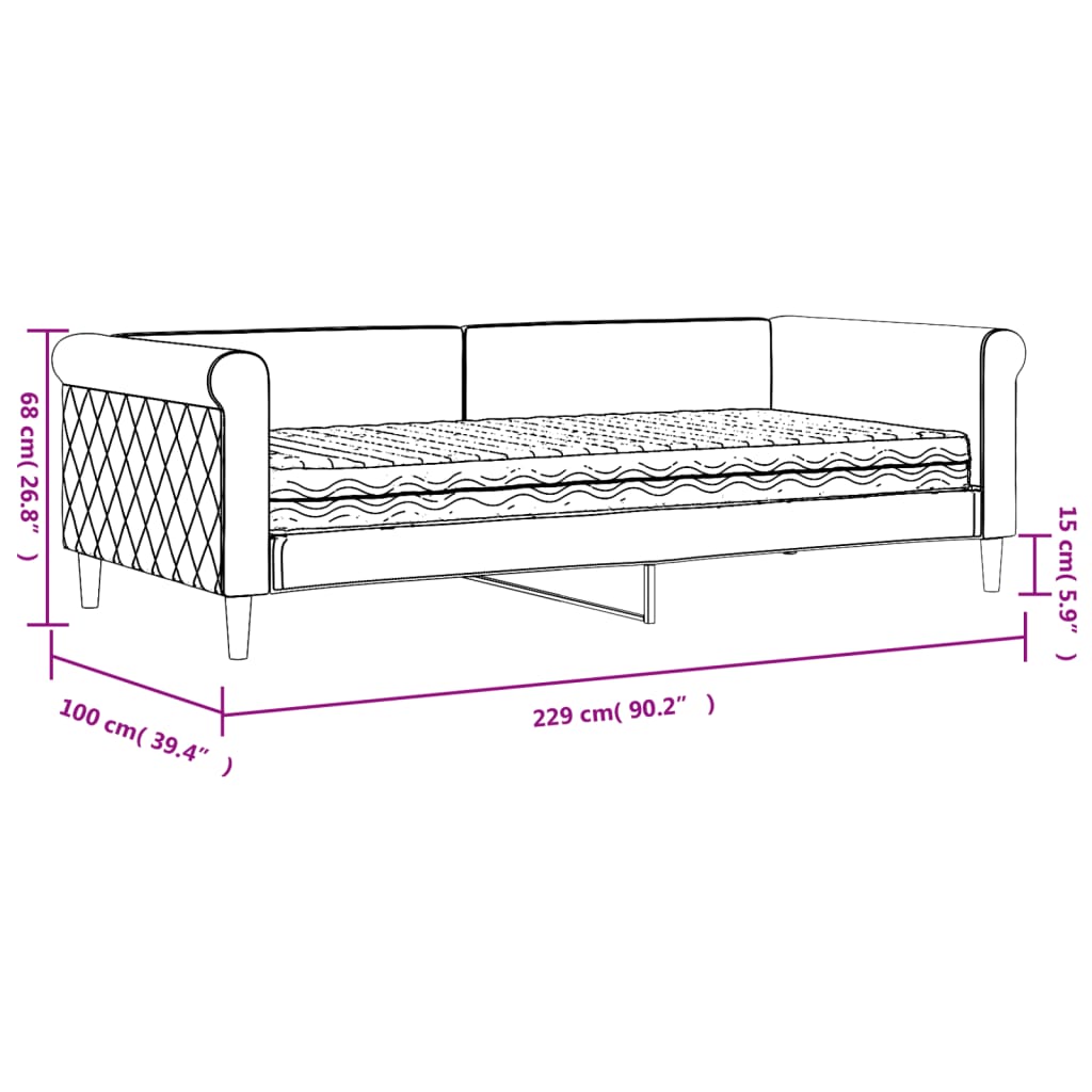 Dnevni krevet s madracem crni 90 x 200 cm baršunasti