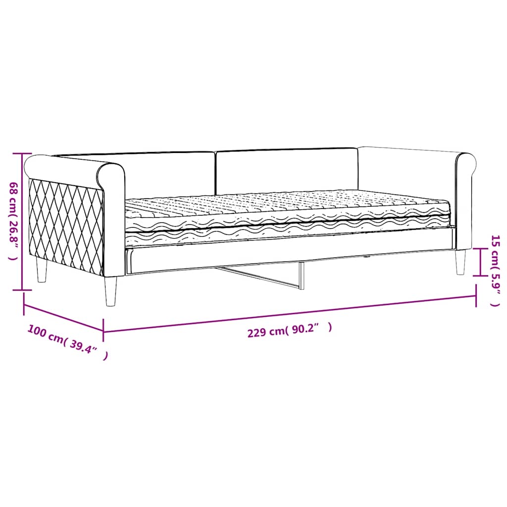 Dnevni krevet s madracem žuti 90 x 200 cm baršunasti