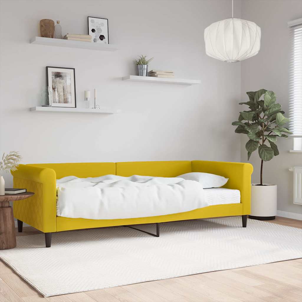 Dnevni krevet s madracem žuti 90 x 200 cm baršunasti