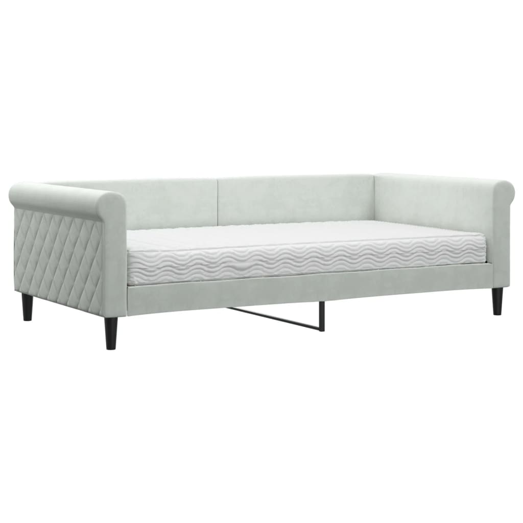 Dnevni krevet s madracem svjetlosivi 100 x 200 cm baršunasti