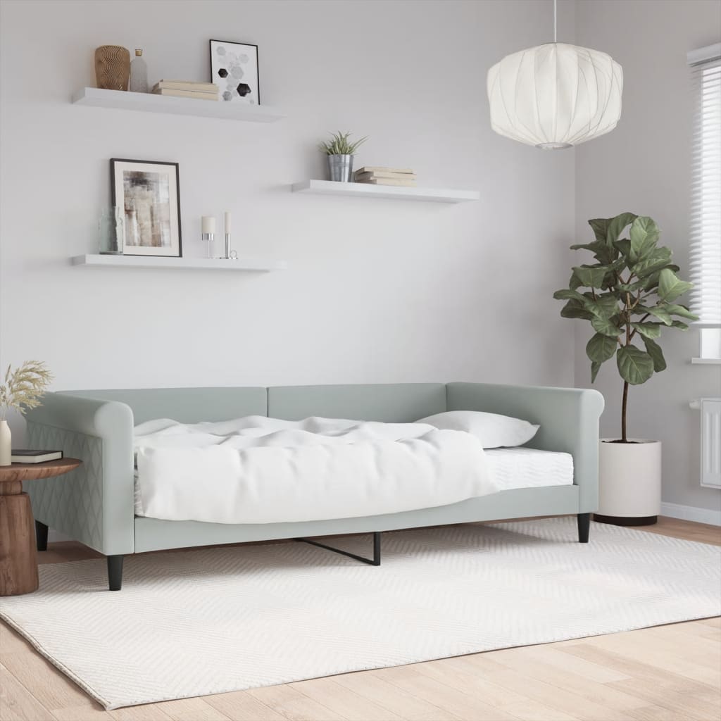 Dnevni krevet s madracem svjetlosivi 100 x 200 cm baršunasti