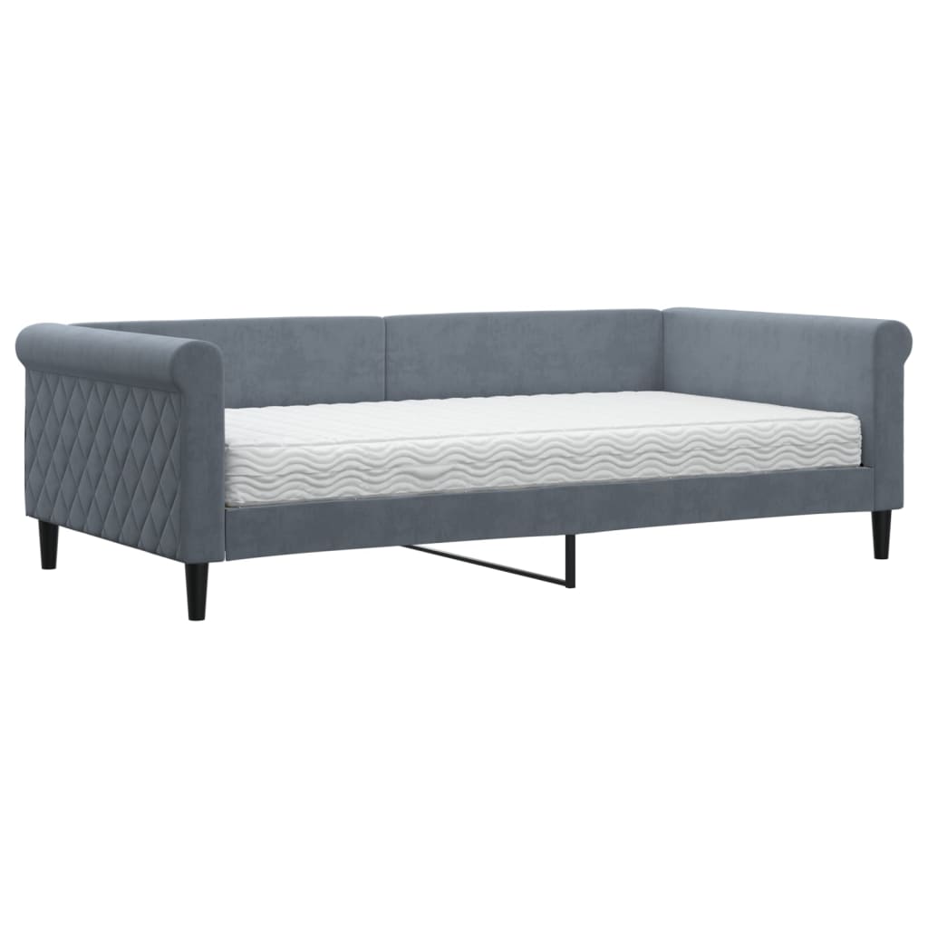 Dnevni krevet s madracem tamnosivi 100 x 200 cm baršunasti