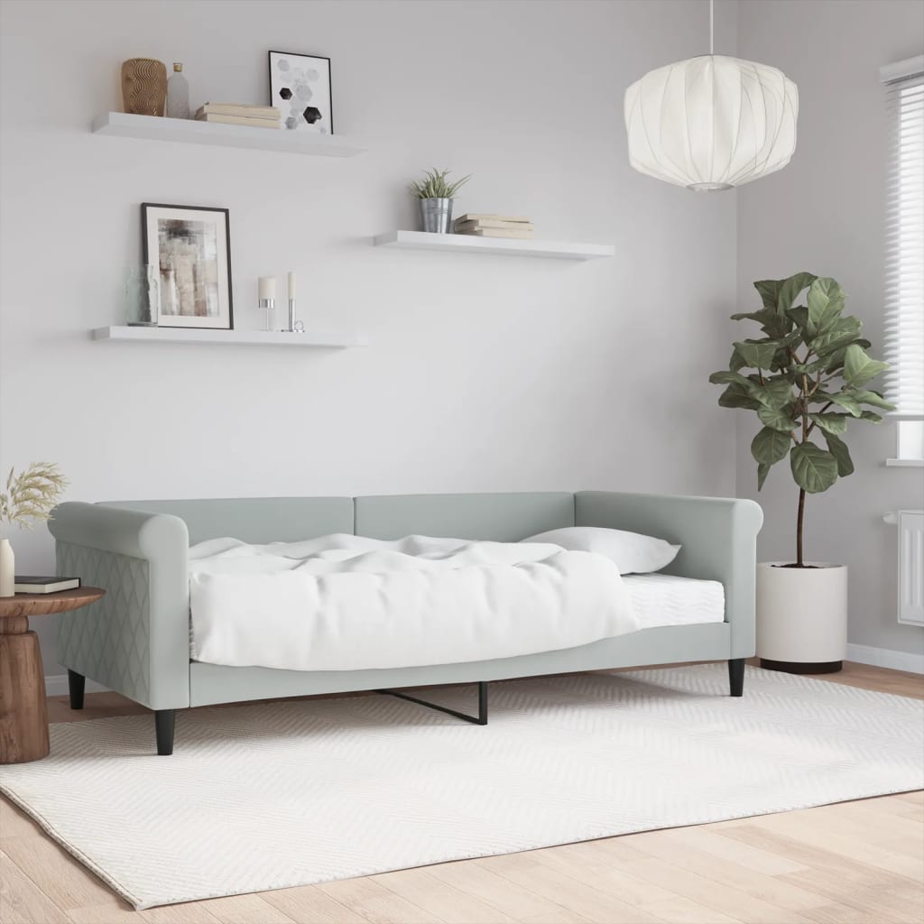 Dnevni krevet s madracem svjetlosivi 90 x 190 cm baršunasti