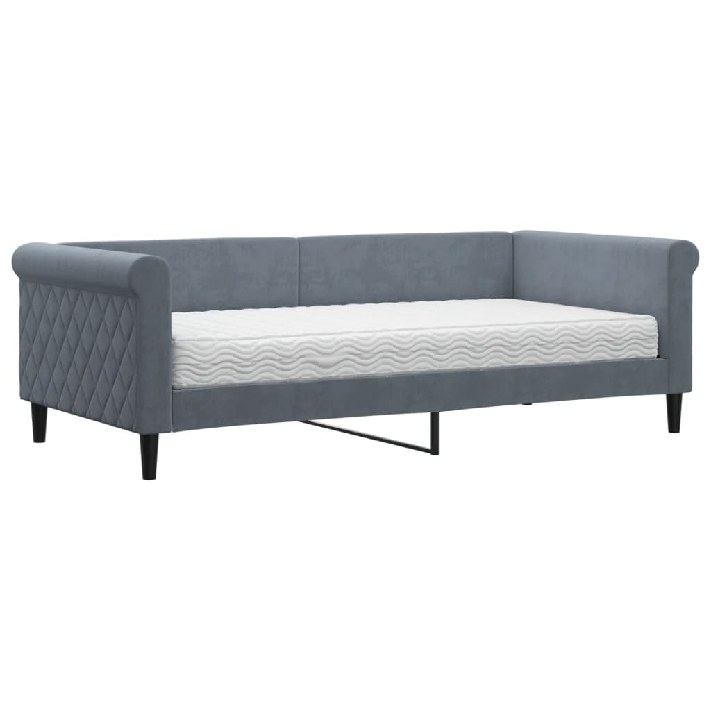 Dnevni krevet s madracem tamno sivi 90x190 cm baršun