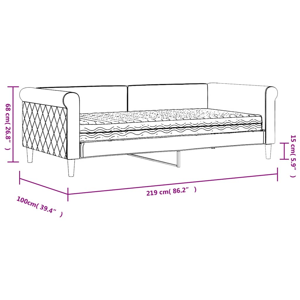 Dnevni krevet s madracem tamno sivi 90x190 cm baršun