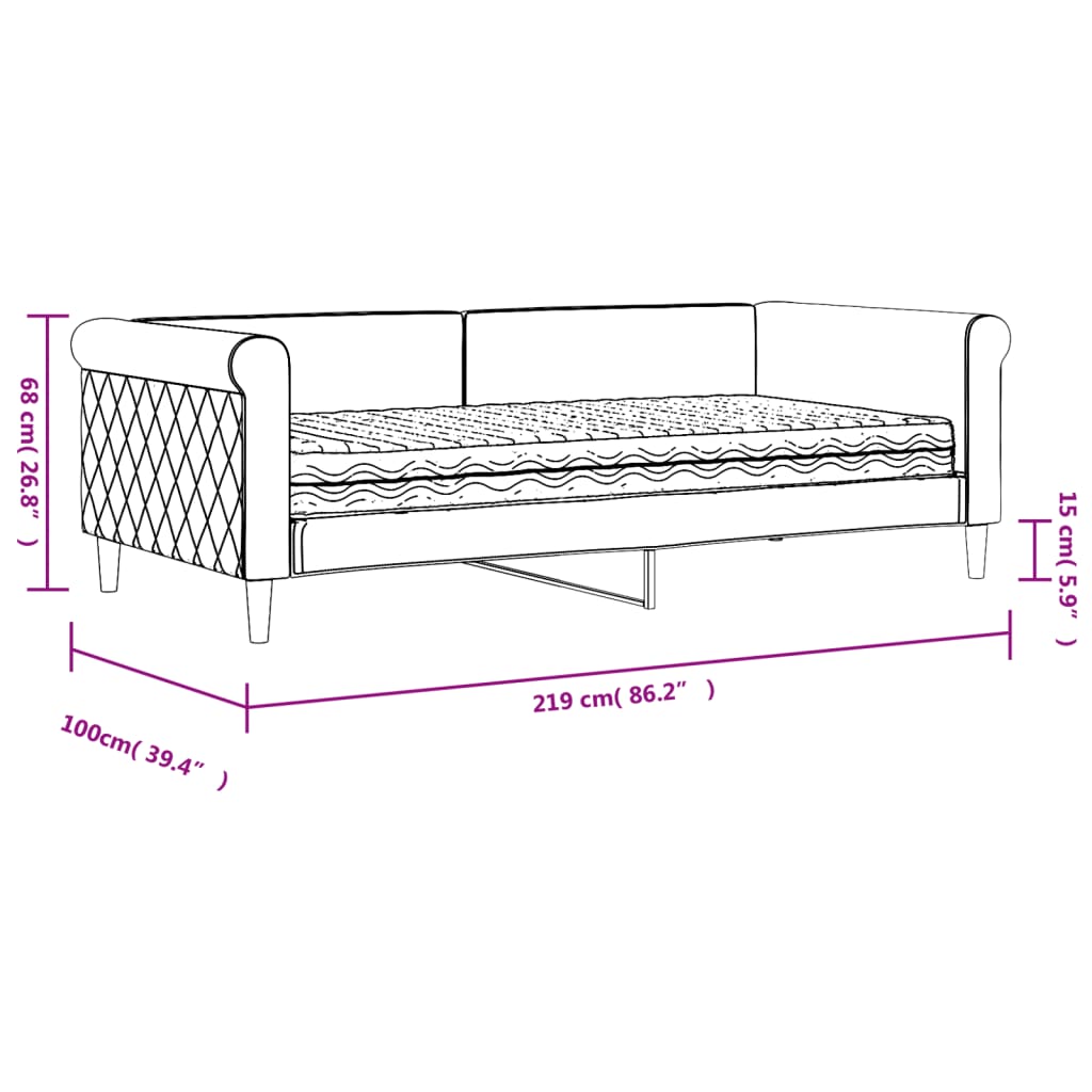 Dnevni krevet s madracem crni 90 x 190 cm baršunasti