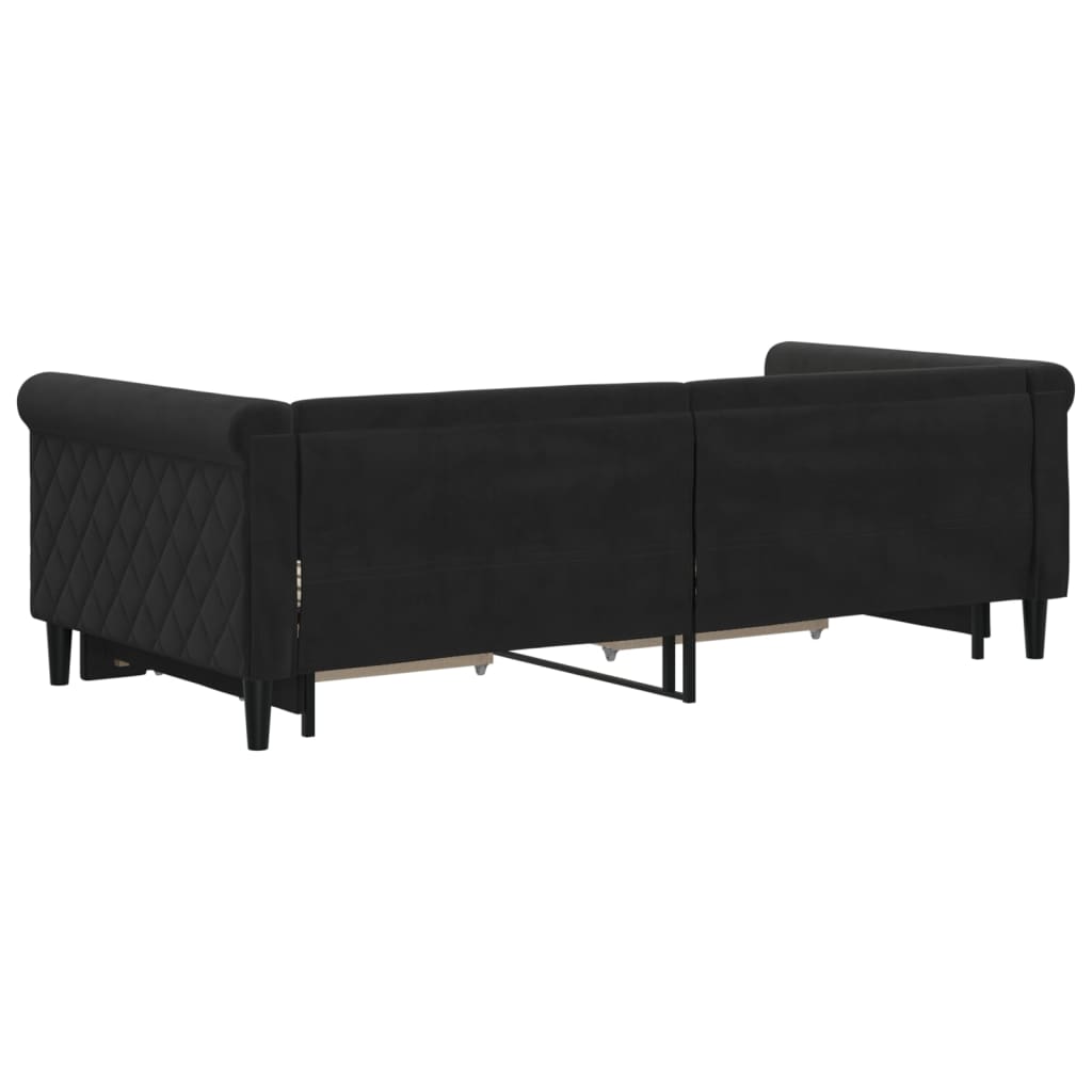 Dnevni krevet na razvlačenje s ladicama crni 90 x 190 cm baršun