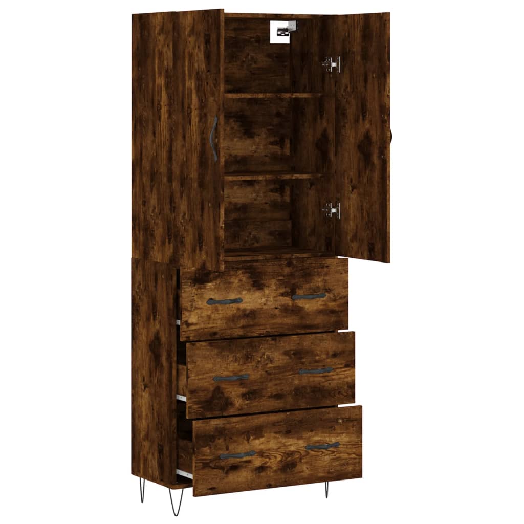 Visoka komoda dimljeni hrast 69,5x34x180 cm konstruiranog drva