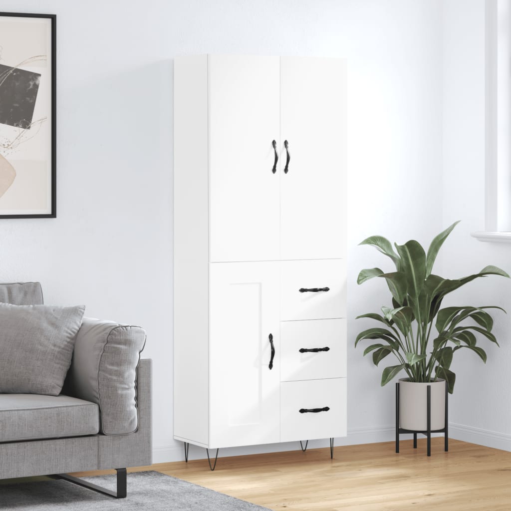 Visoka komoda bijela 69,5x34x180 cm konstruirano drvo