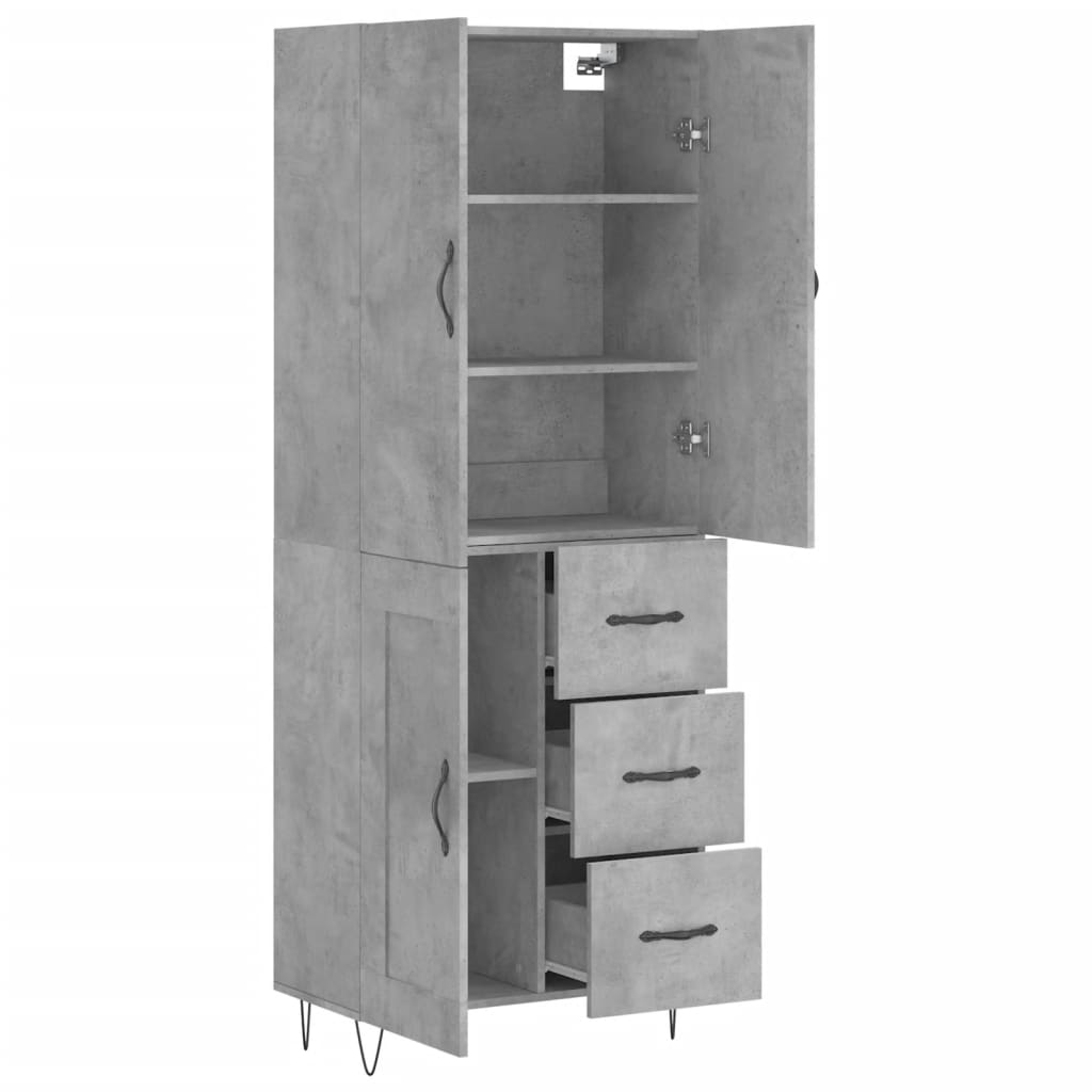 Visoka komoda siva betona 69,5x34x180 cm od konstruiranog drva