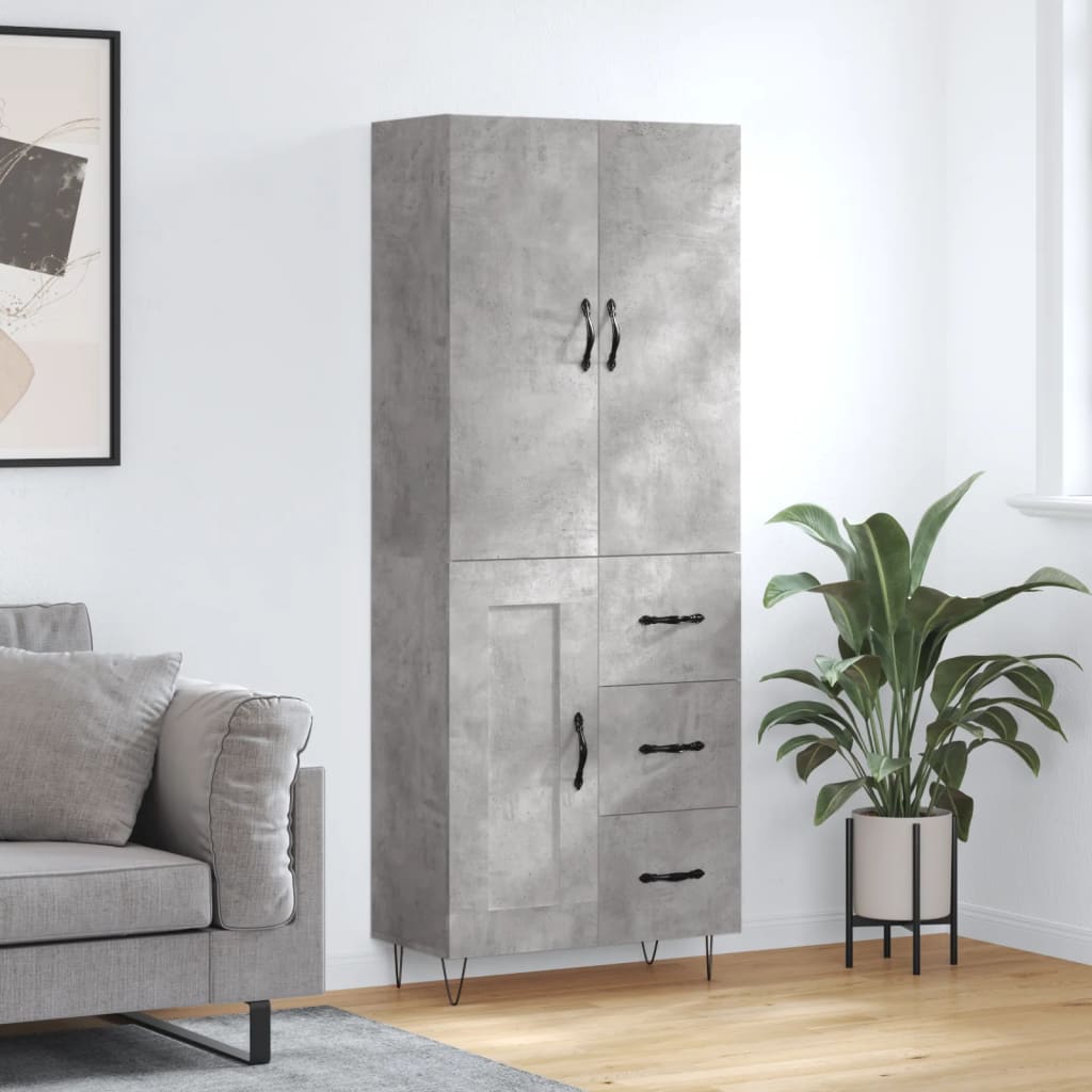 Visoka komoda siva betona 69,5x34x180 cm od konstruiranog drva