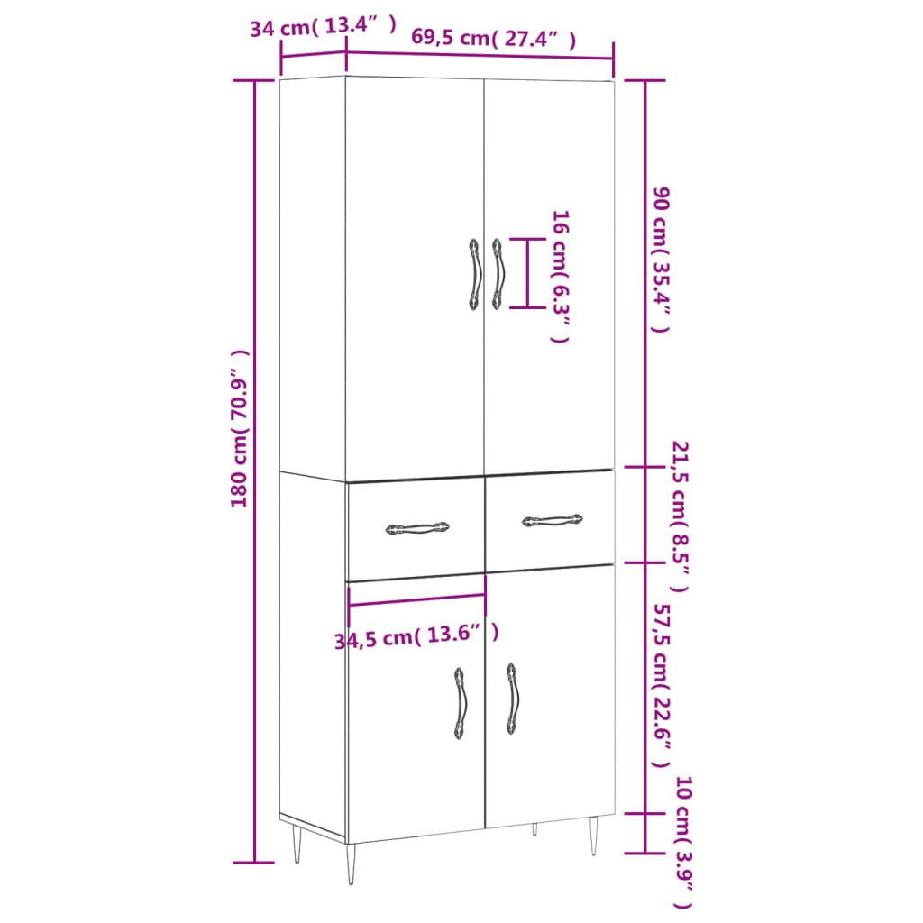Visoka komoda siva betona 69,5x34x180 cm od konstruiranog drva