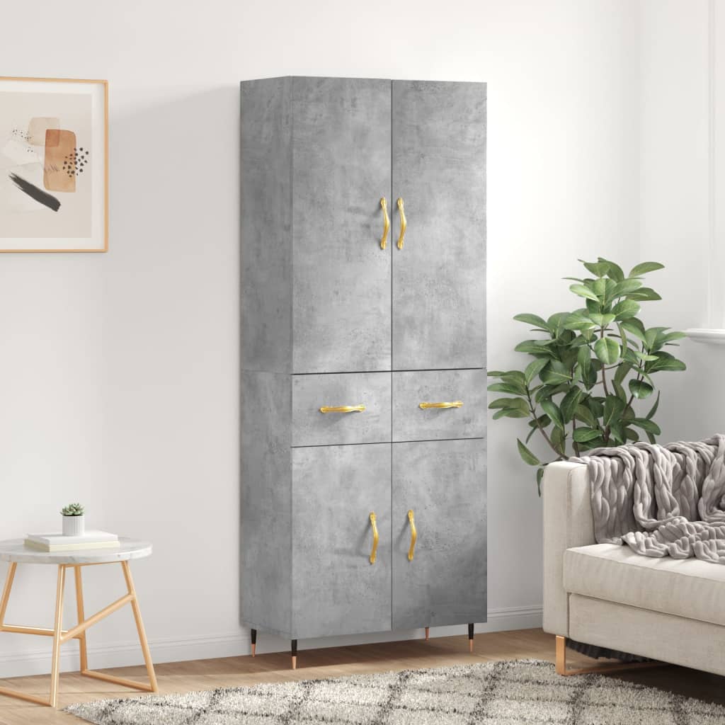 Visoka komoda siva betona 69,5x34x180 cm od konstruiranog drva