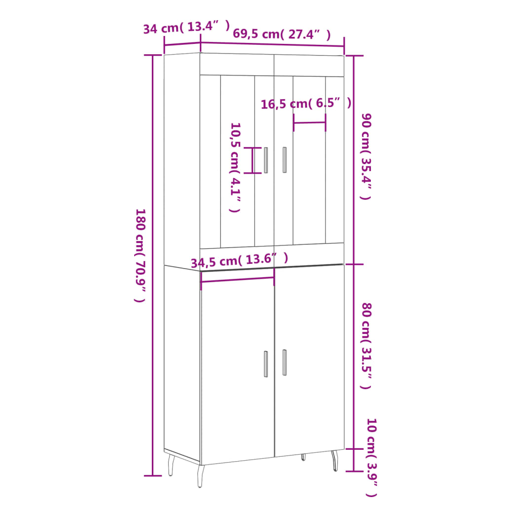 Visoka komoda siva betona 69,5x34x180 cm od konstruiranog drva