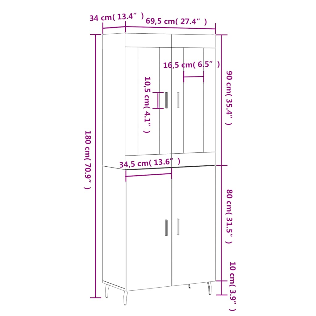 Visoka komoda dimljeni hrast 69,5x34x180 cm konstruiranog drva