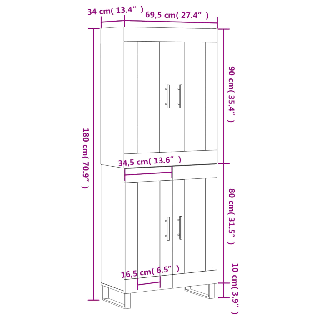 Visoka komoda siva betona 69,5x34x180 cm od konstruiranog drva