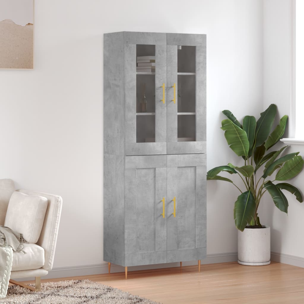 Visoka komoda siva betona 69,5x34x180 cm od konstruiranog drva