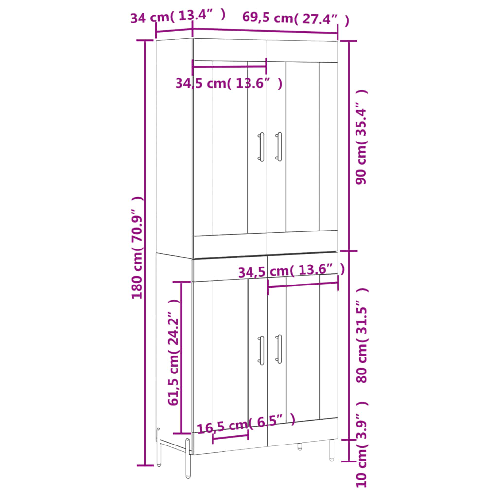 Visoka komoda hrasta sonome 69,5x34x180cm od konstruiranog drva