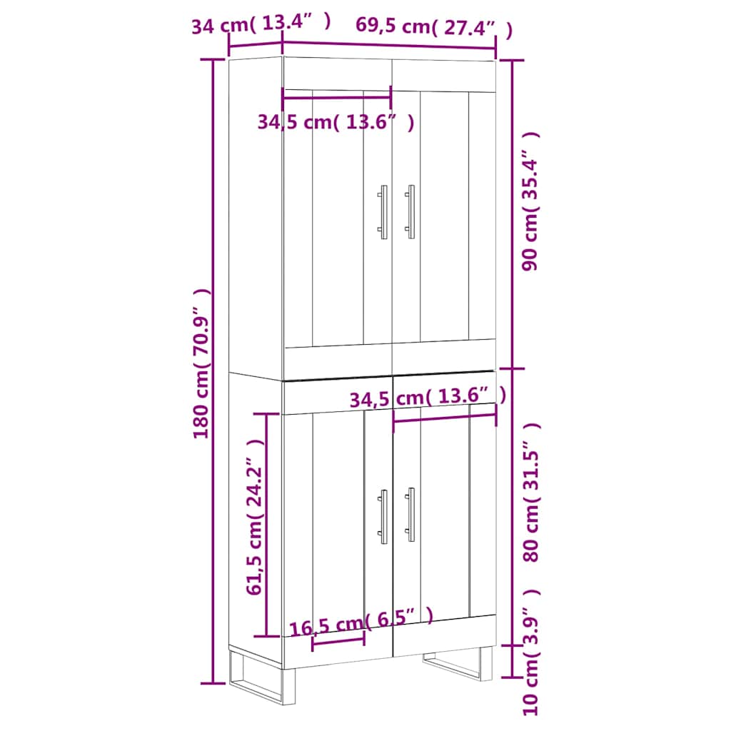 Visoka komoda siva betona 69,5x34x180 cm od konstruiranog drva