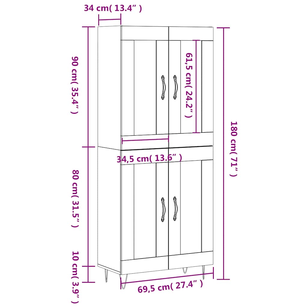 Visoka komoda hrasta sonome 69,5x34x180cm od konstruiranog drva
