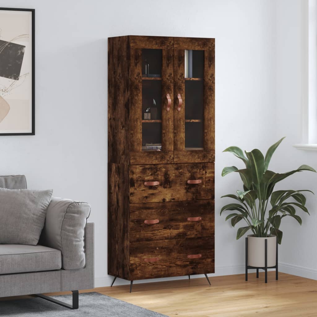 Visoka komoda dimljeni hrast 69,5x34x180 cm konstruiranog drva