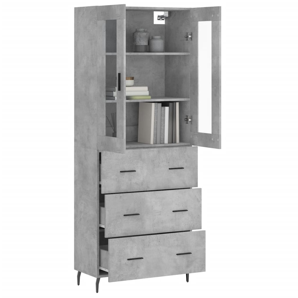 Visoka komoda siva betona 69,5x34x180 cm od konstruiranog drva