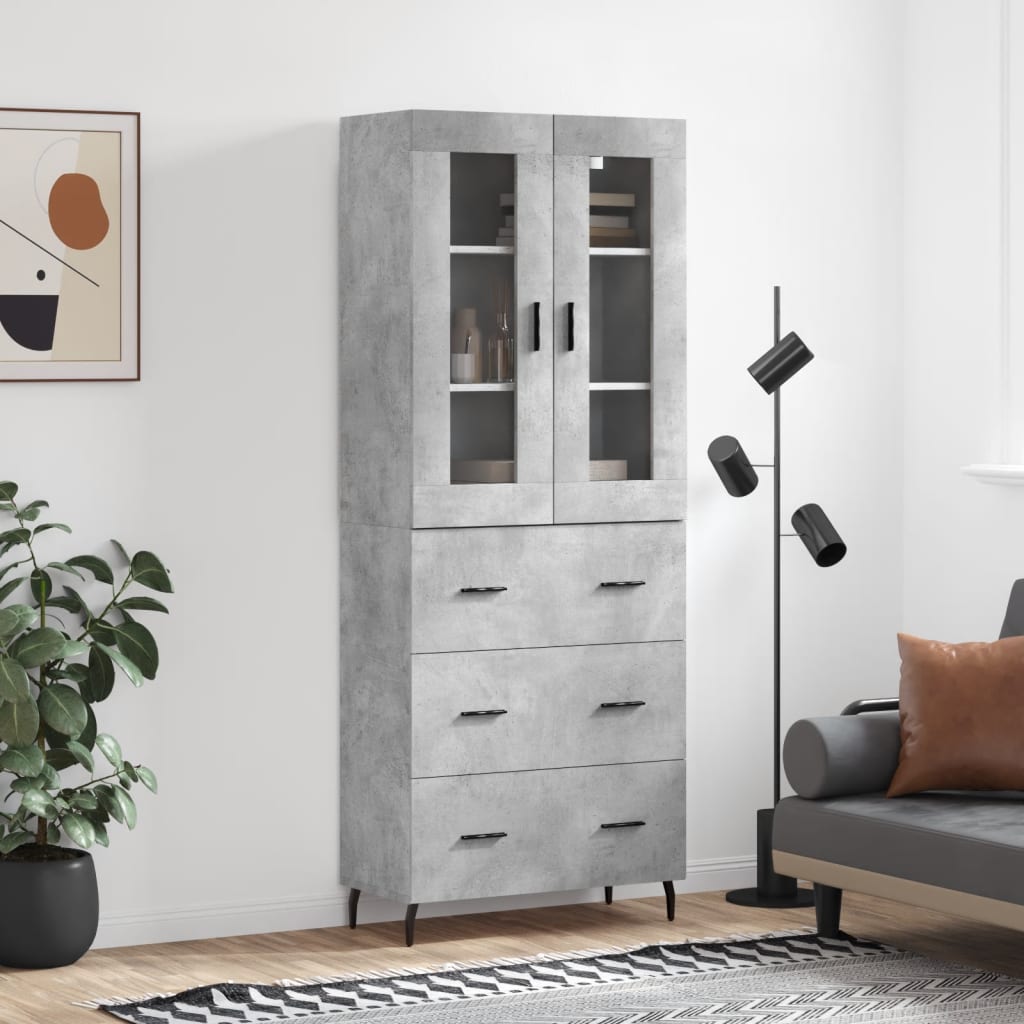 Visoka komoda siva betona 69,5x34x180 cm od konstruiranog drva