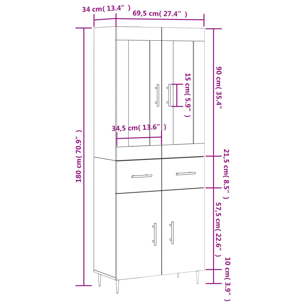 Visoka komoda hrasta sonome 69,5x34x180cm od konstruiranog drva