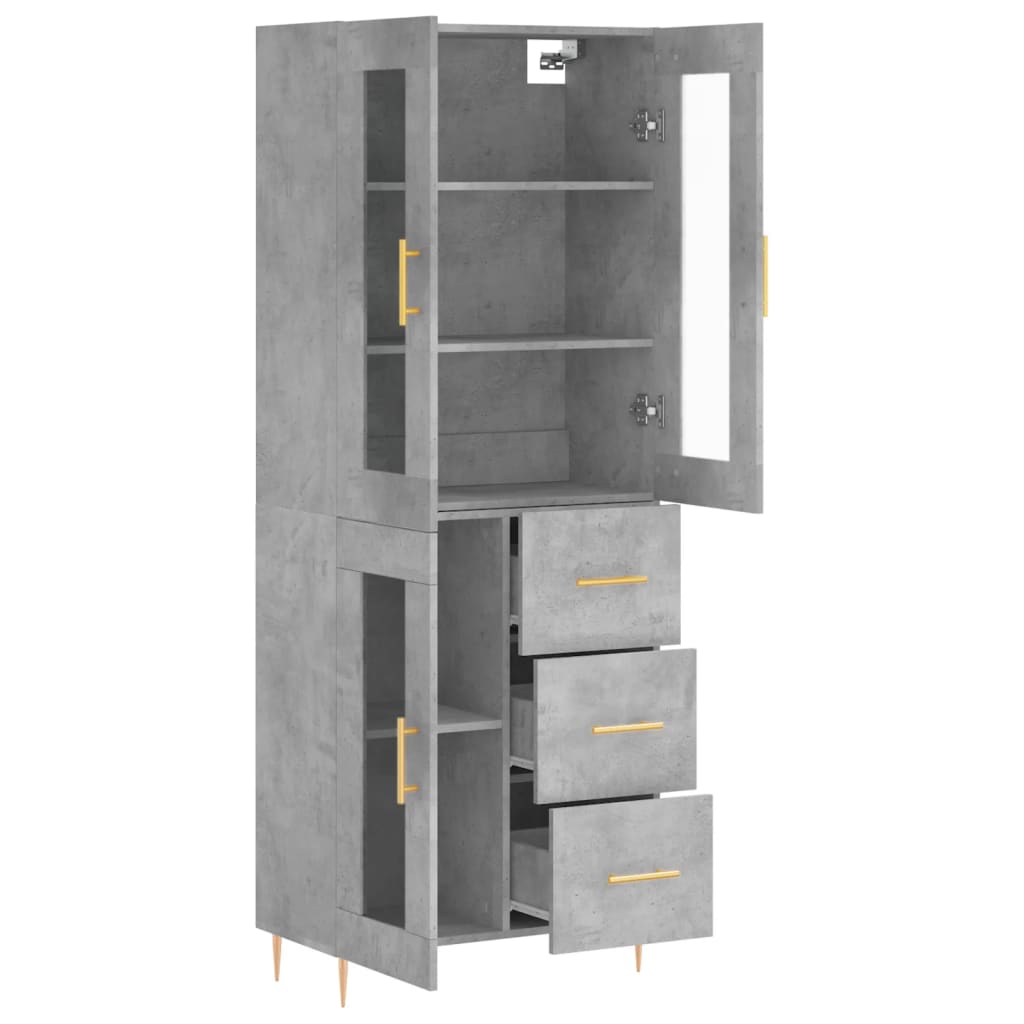 Visoka komoda siva betona 69,5x34x180 cm od konstruiranog drva