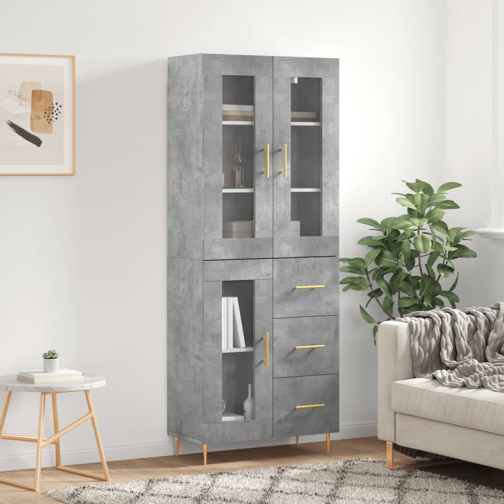 Visoka komoda siva betona 69,5x34x180 cm od konstruiranog drva