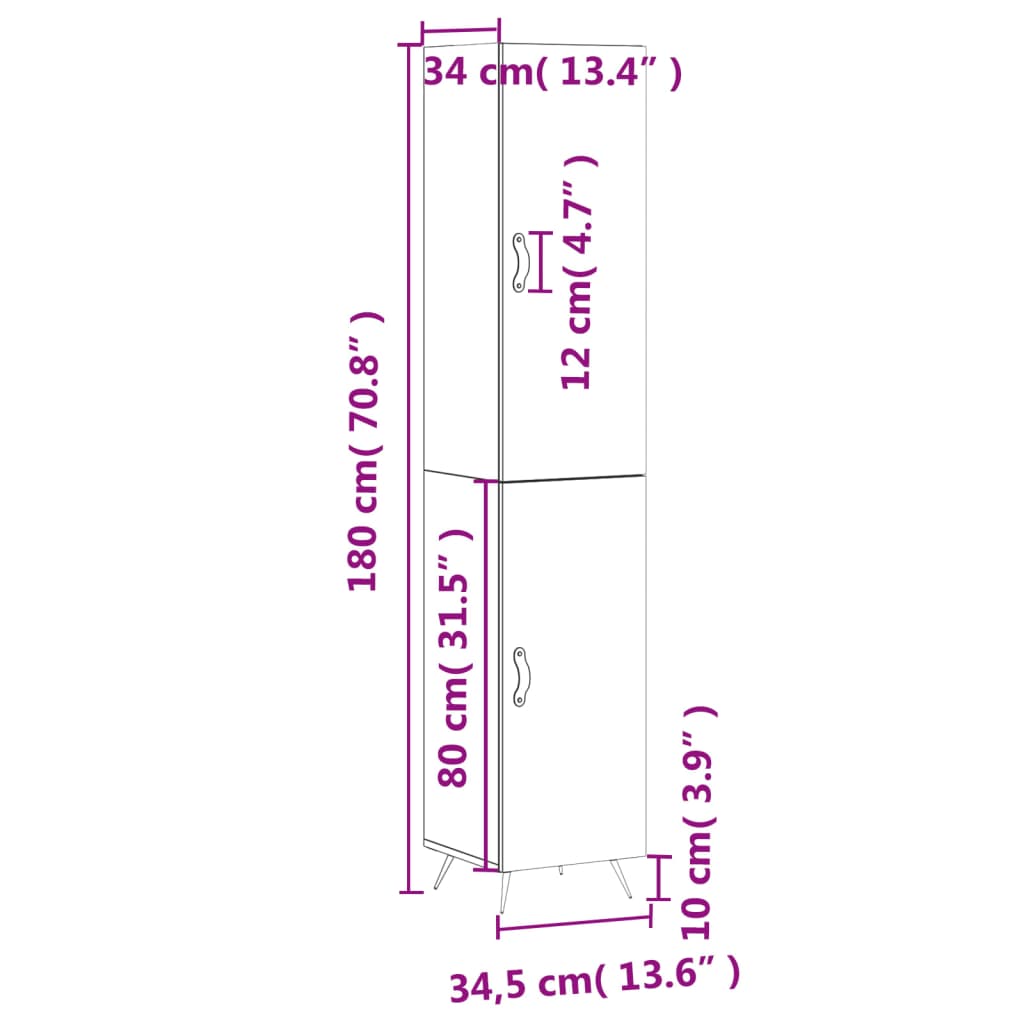 Visoka komoda siva sonome 34,5x34x180 cm od konstruiranog drva