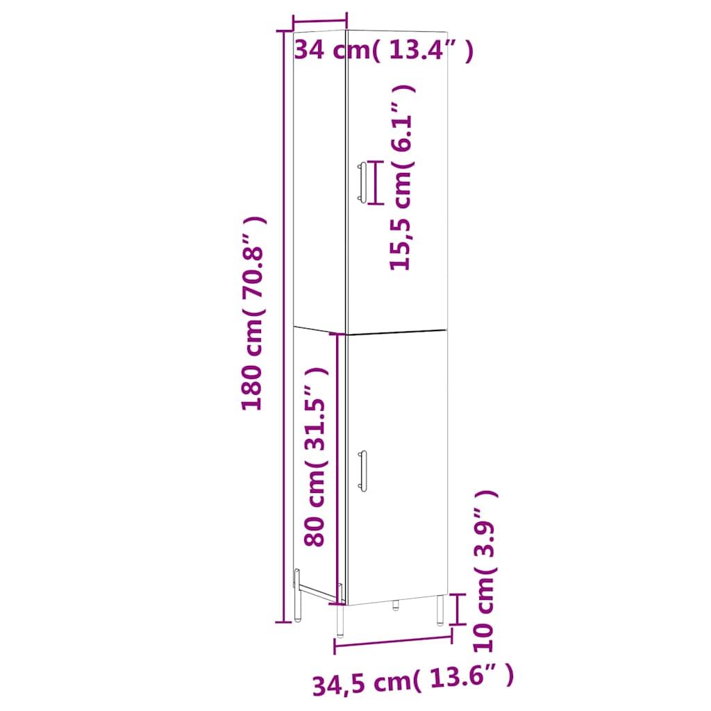 Visoka komoda siva betona 34,5x34x180 cm od konstruiranog drva