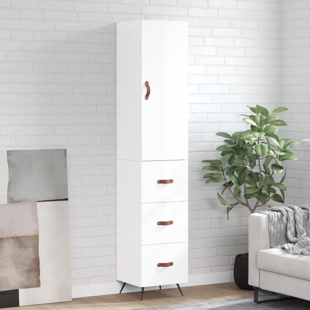 Visoka komoda sjajna bijela 34,5x34x180 cm konstruirano drvo