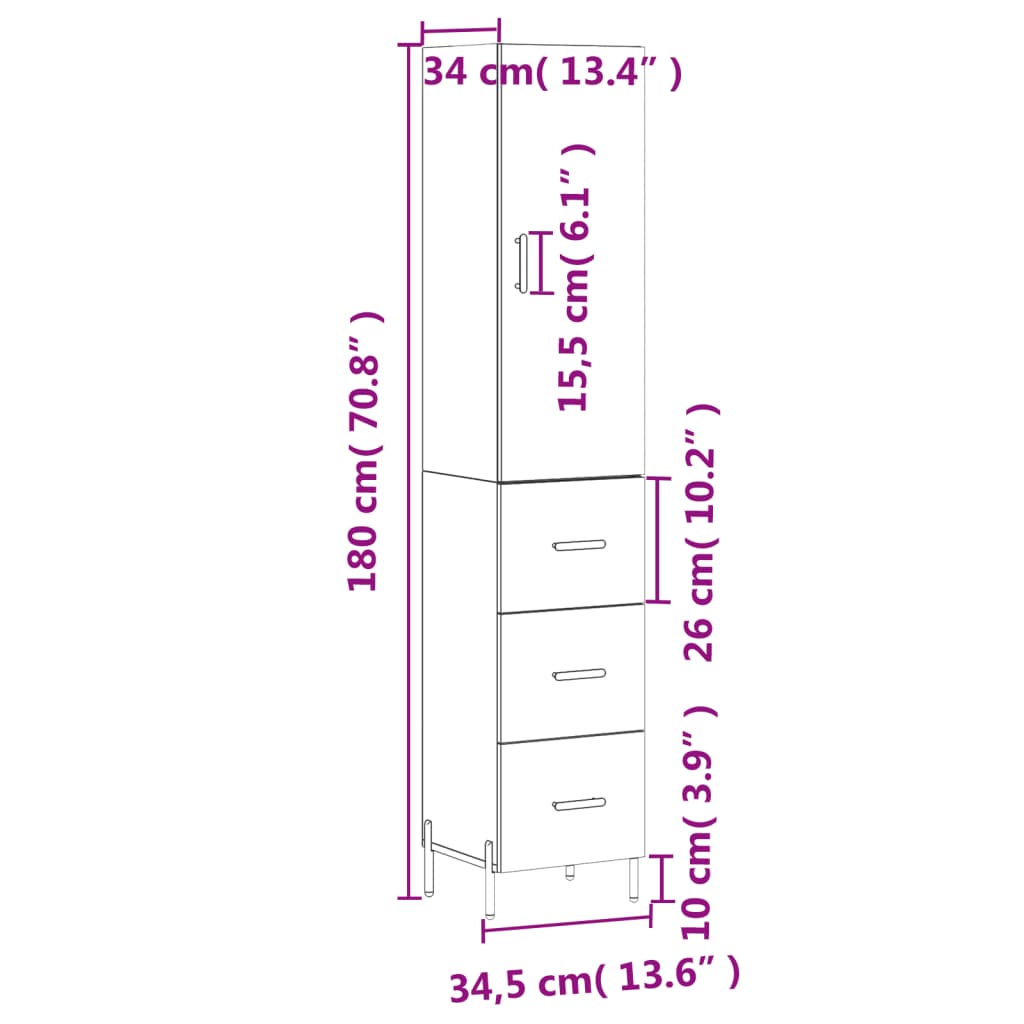 Visoka komoda siva betona 34,5x34x180 cm od konstruiranog drva