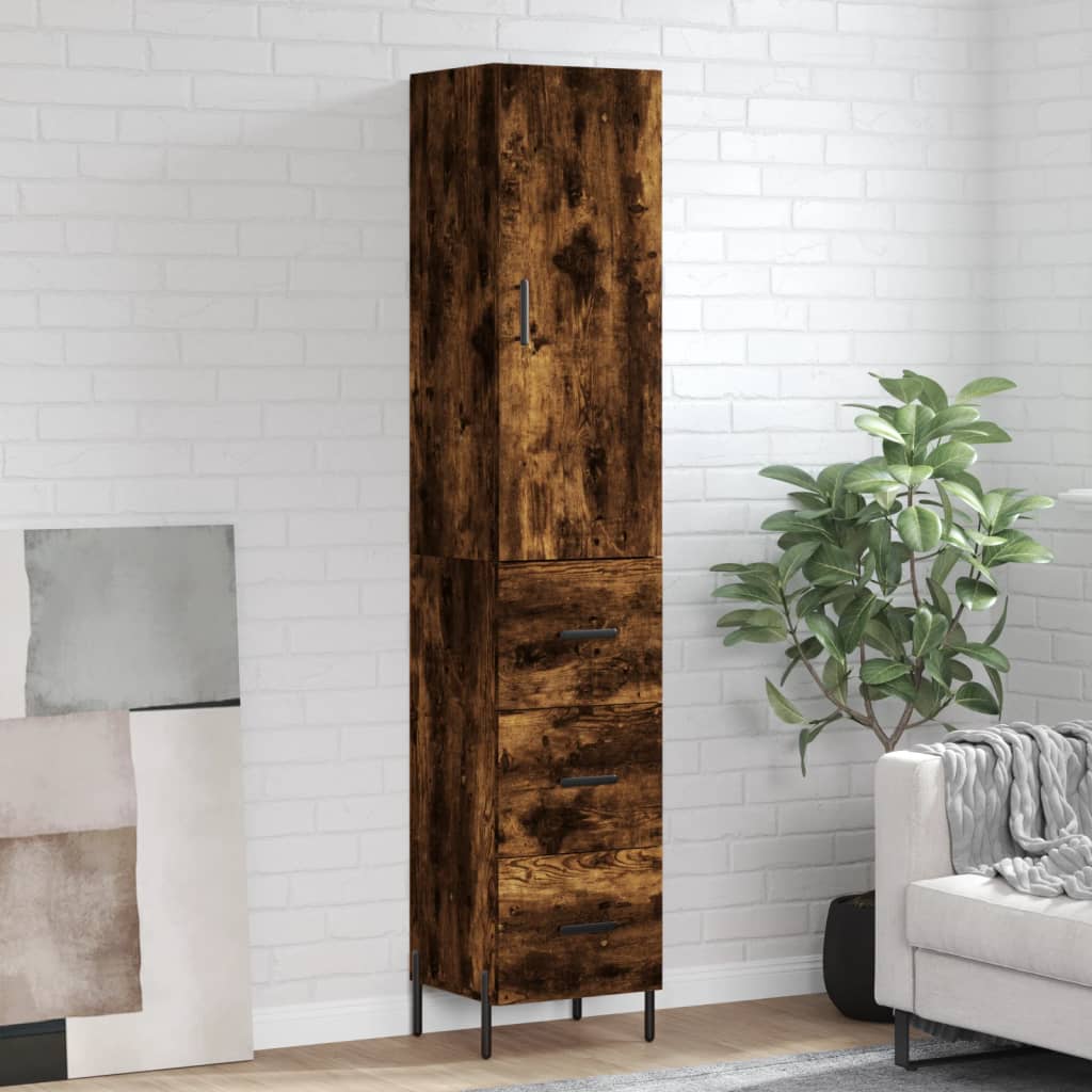 Visoka komoda dimljeni hrast 34,5x34x180cm konstruiranog drva