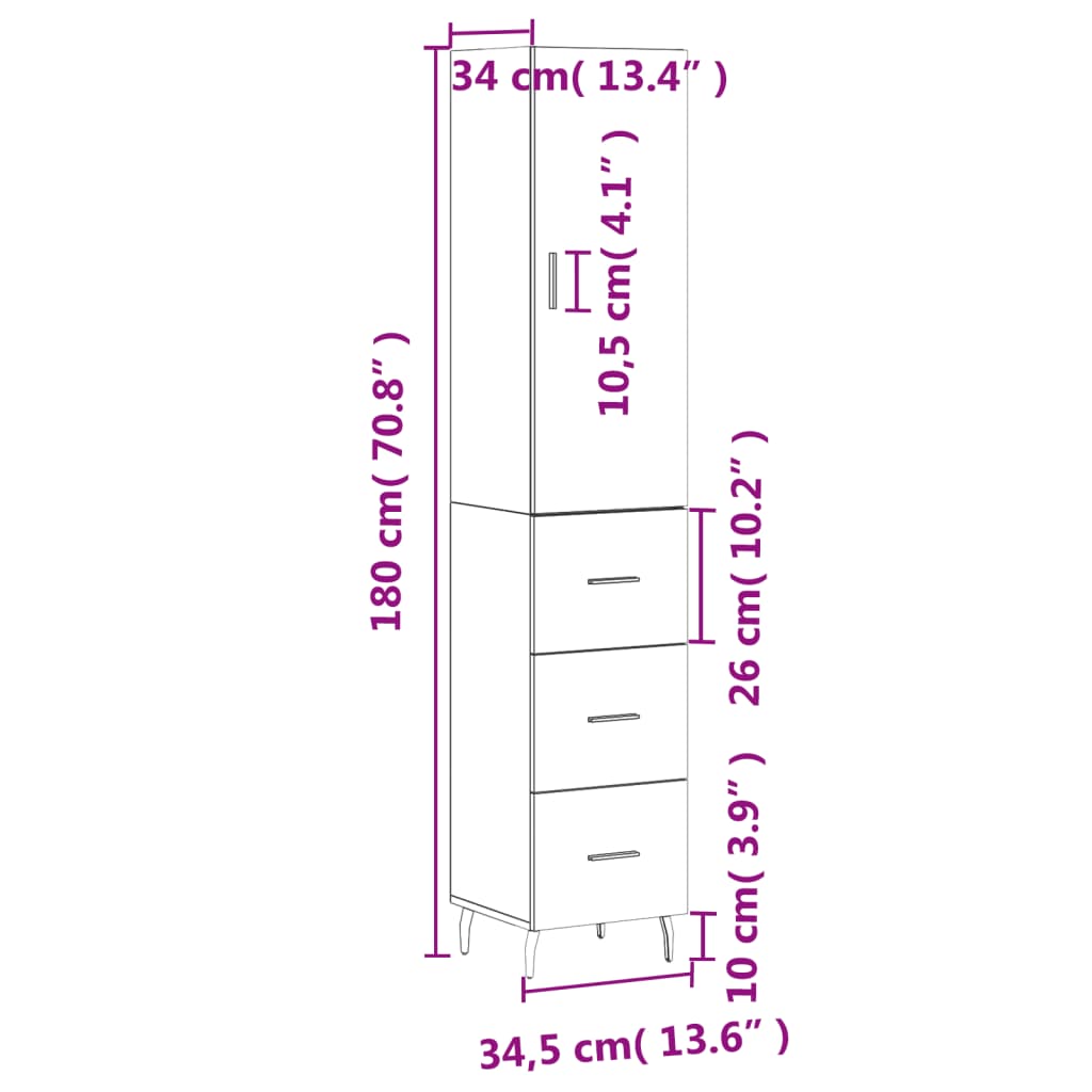 Visoka komoda dimljeni hrast 34,5x34x180cm konstruiranog drva