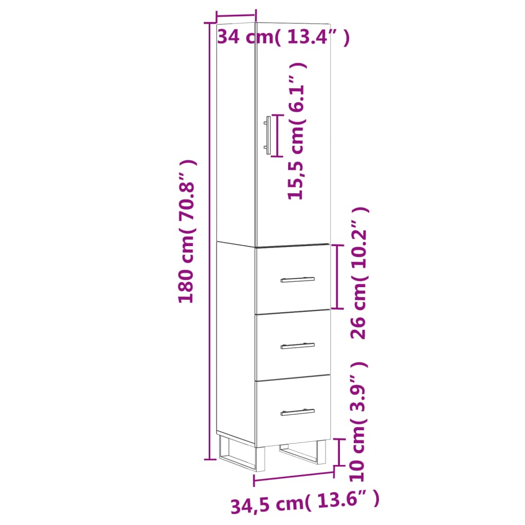 Visoka komoda dimljeni hrast 34,5x34x180cm konstruiranog drva