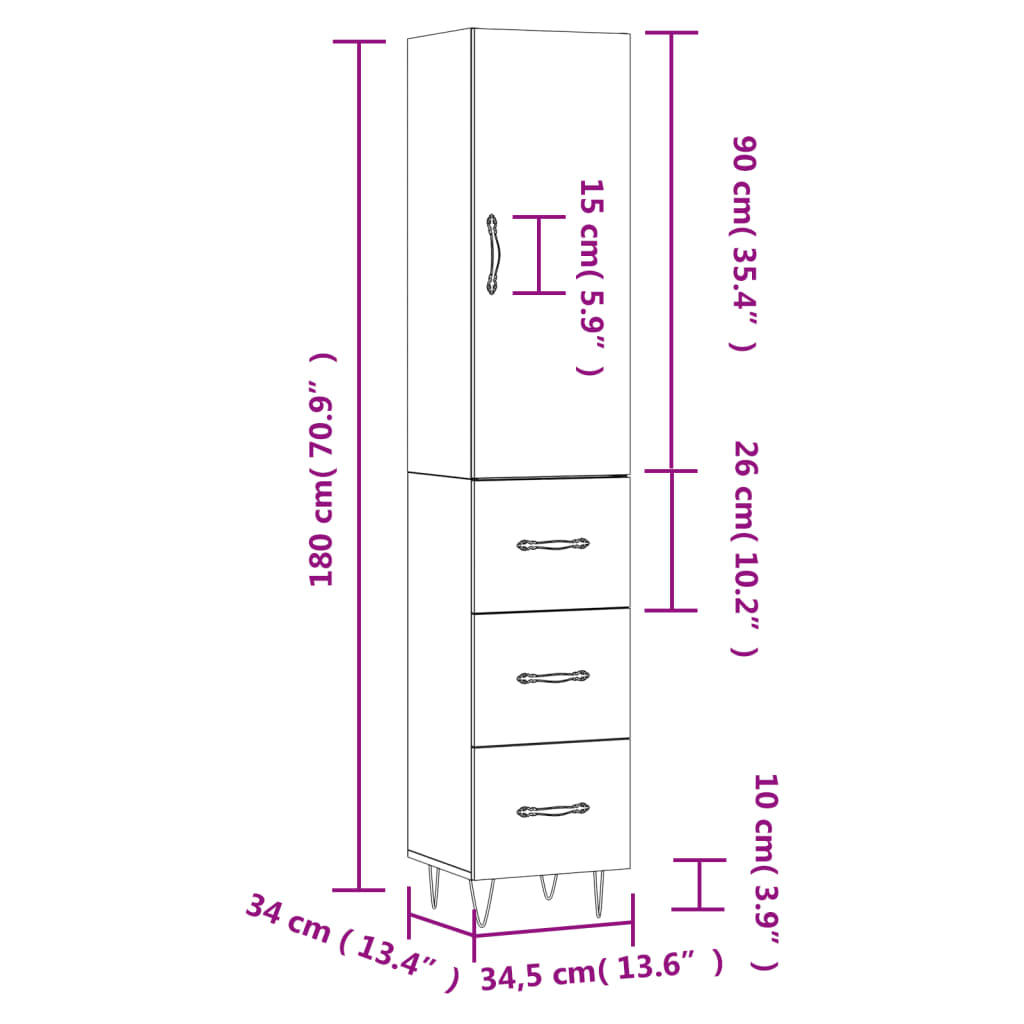 Visoka komoda hrasta sonome 34,5x34x180cm od konstruiranog drva