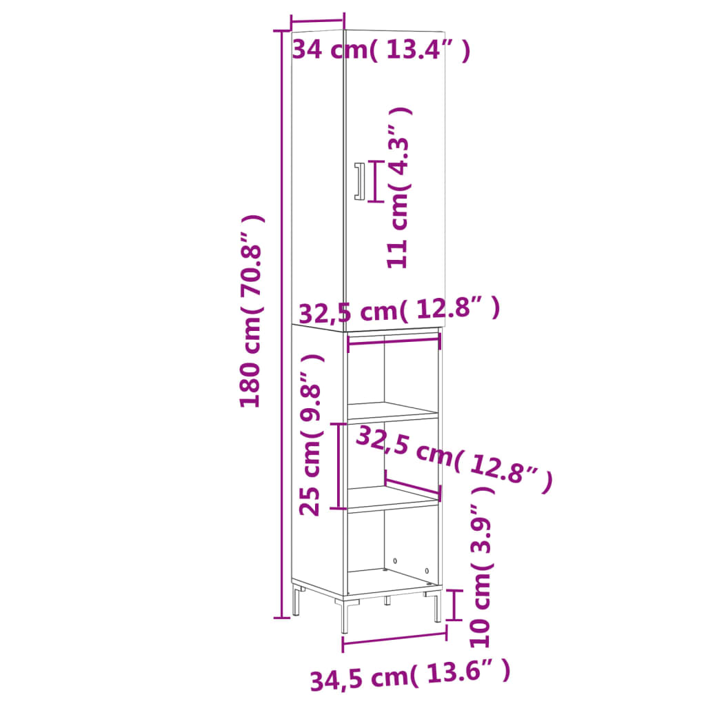 Visoka komoda siva betona 34,5x34x180 cm od konstruiranog drva