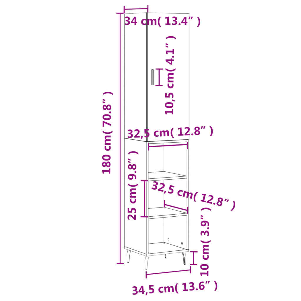 Visoka komoda hrasta sonome 34,5x34x180cm od konstruiranog drva