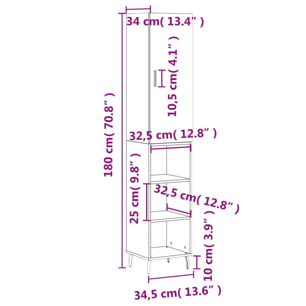 Visoka komoda dimljeni hrast 34,5x34x180cm konstruiranog drva