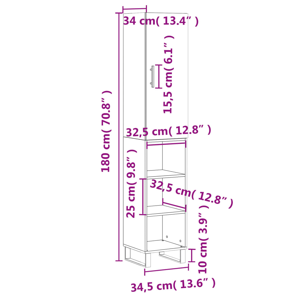 Visoka komoda dimljeni hrast 34,5x34x180cm konstruiranog drva