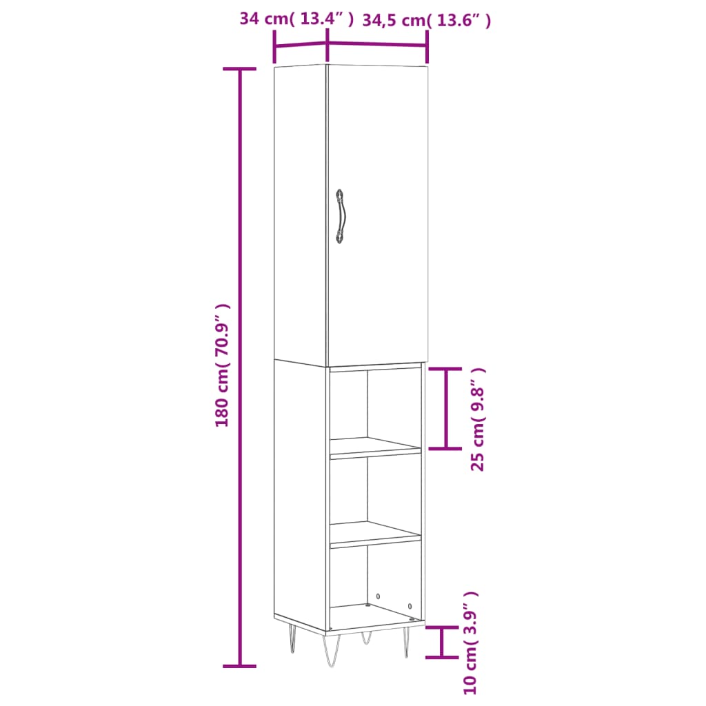 Visoka komoda dimljeni hrast 34,5x34x180cm konstruiranog drva